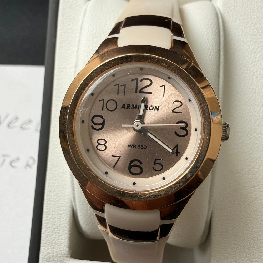 MSRP‎ $40 Armitron 25/6418 Women's Rose Gold Resin Strap Watch NEEDS BATT